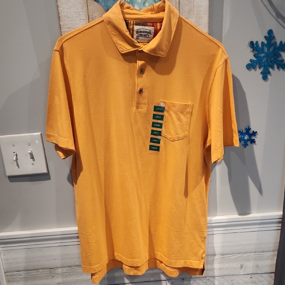 NWT Olde School Brand Men's Sz L Polo w/front Pocket Tangerine Color